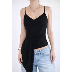 Express Black Asymmetrical Drape Camisole Top Y2K Hip Hugger Vibe XS